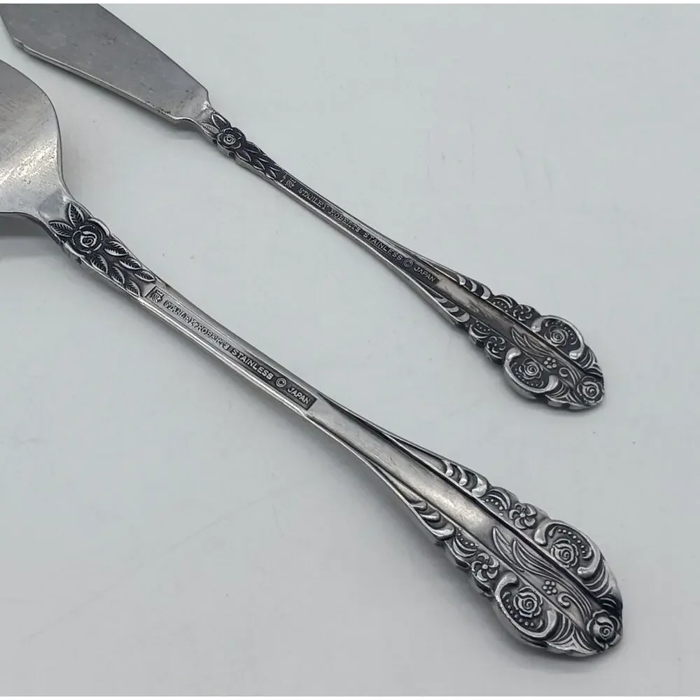 Vtg Stanley Roberts Cold Meat Serving Fork Master Butter Knife SRB10 Roses MCM